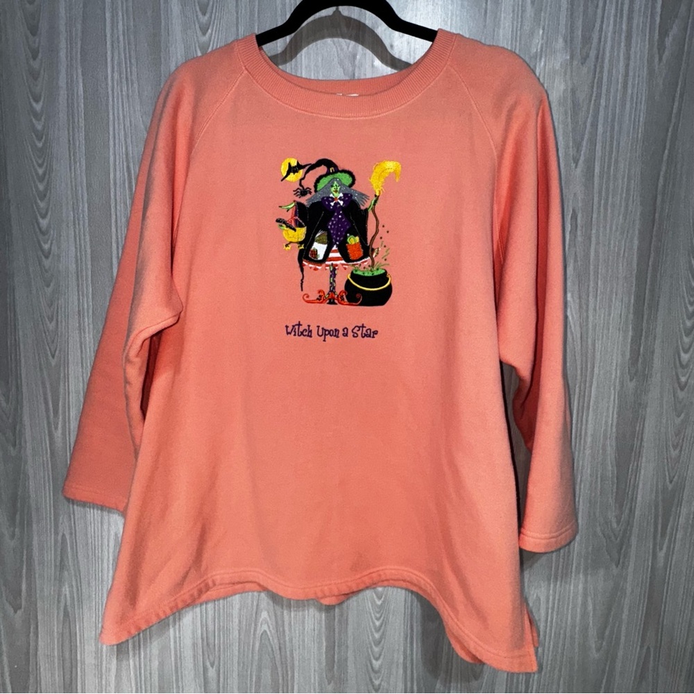 Vintage Quacker Factory Witch Upon‎ a Star Embroidered Halloween Sweatshirt 1X